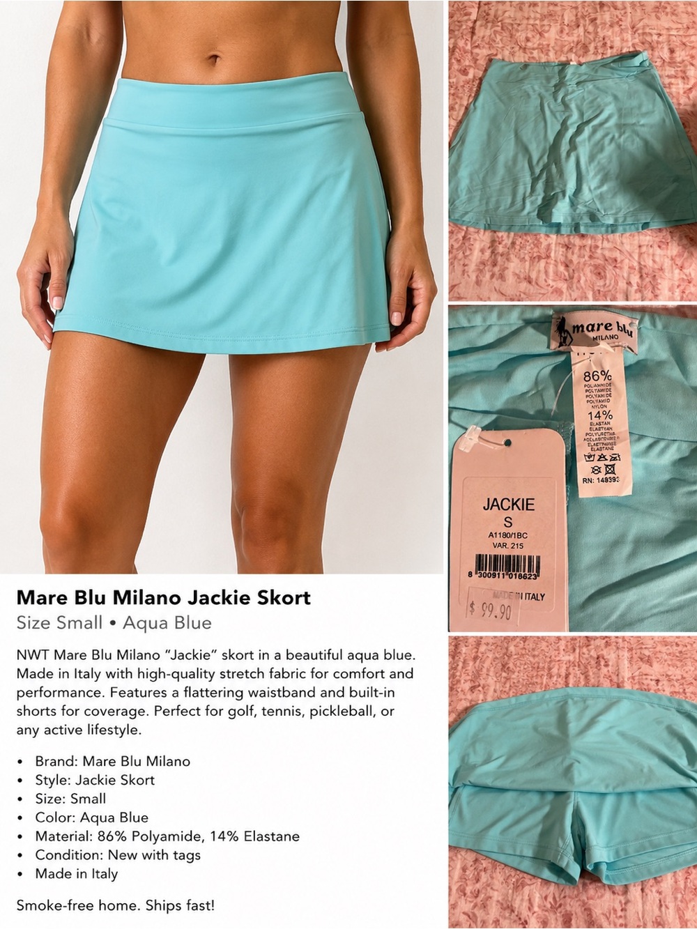 Mare Blu Milano "Jackie" Aqua Blue Skort